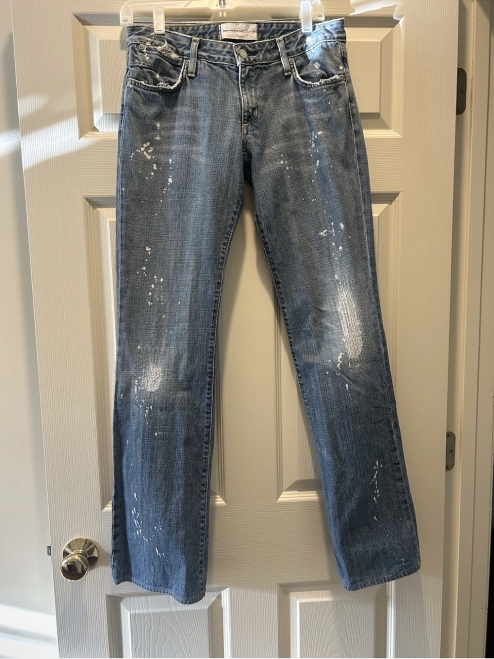 Paper Denim & Cloth Women's Straight-Leg Blue Jeans with White Paint Detail